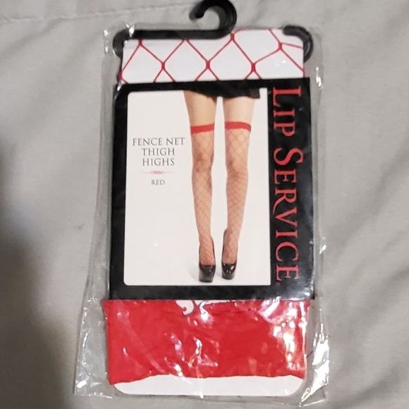 NIB Lip Service OS Red Fence Net Thigh High Tights - Picture 4 of 5